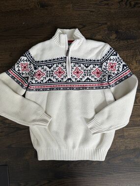 Vintage Izod Men's Fair Isle Nordic 1/4 Zip Ski Sweater Sz M Apres Ski